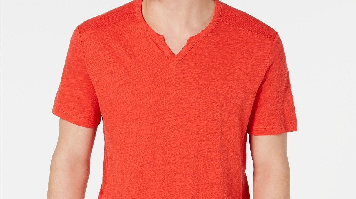 INC International Concepts Men's Ribbed Split Tee Red Size Medium