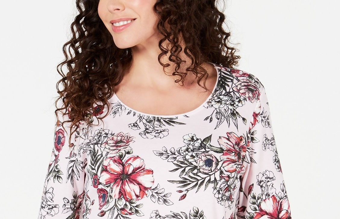 Karen Scott Women's Petite Printed Scoop-Neck Top  Mellow Rose Size Petite Small