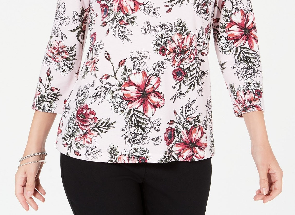 Karen Scott Women's Petite Printed Scoop-Neck Top  Mellow Rose Size Petite Small