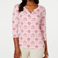 Karen Scott Women's Printed 3/4-Sleeve Henley Top  Mellow Rose Size Petite Small