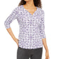 Karen Scott Women's Petite Printed 3/4-Sleeve Henley Top Purple Size Medium