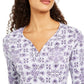 Karen Scott Women's Petite Printed 3/4-Sleeve Henley Top Purple Size Medium