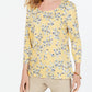 Karen Scott Women's 3/4-Sleeve Floral-Print Top  Yellow Size Petite Petite