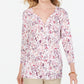 Karen Scott Women's Petite Floral-Print Henley Top White Size Petite Small