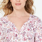Karen Scott Women's Petite Floral-Print Henley Top White Size Petite Small