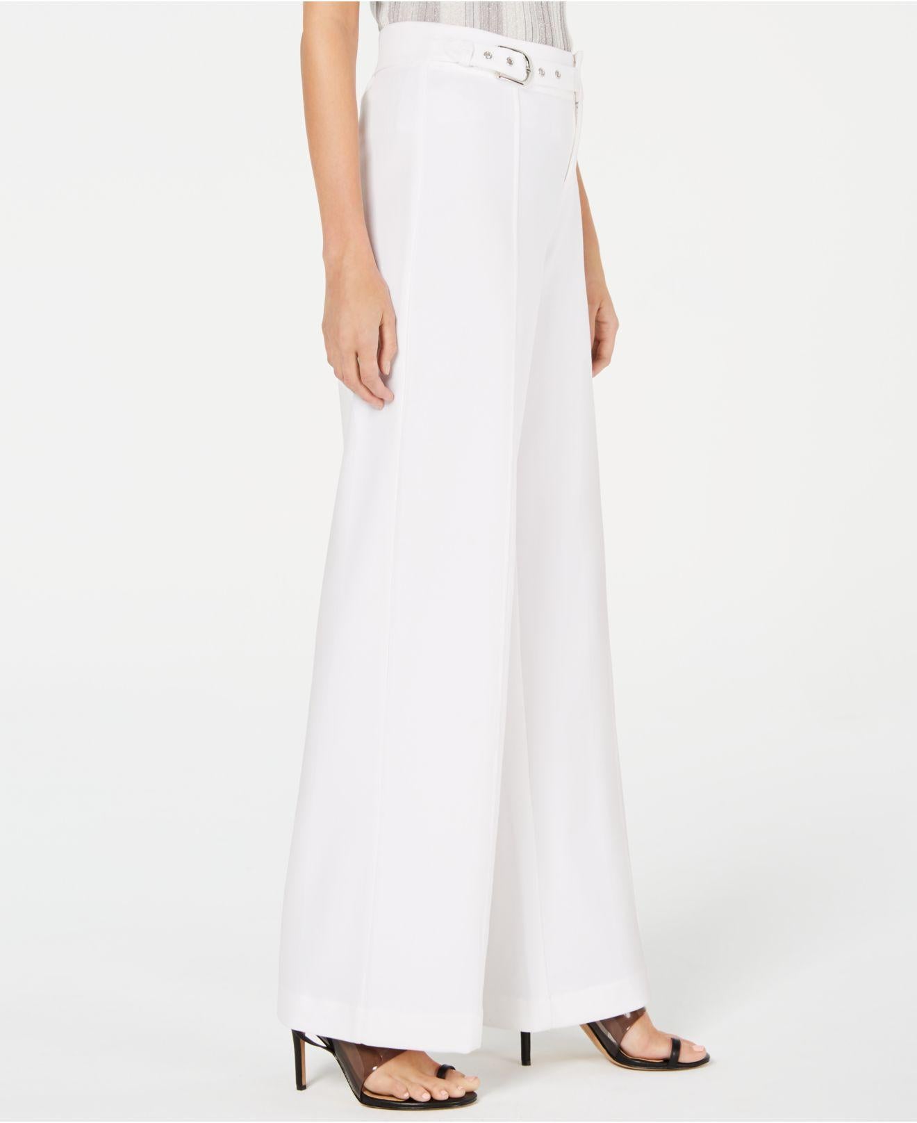INC International Concepts Women's Petite Side-Belt Wide-Leg Pants White Size 8 P