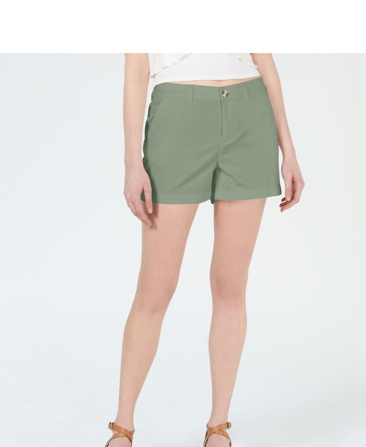 Maison Jules Women's Flat-Front Chino Shorts  Green Size 14