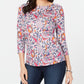 Charter Club Women's Pima Cotton Printed Boat-Neck Top White Size Extra Large