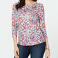 Charter Club Women's Pima Cotton Printed Boat-Neck Top White Size XX-Large