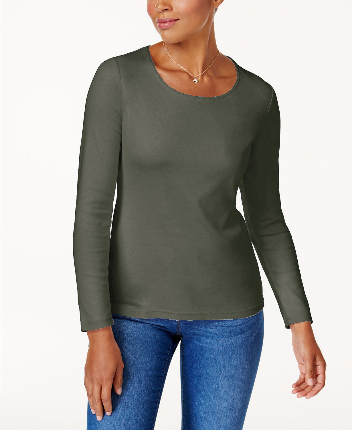 Karen Scott Women's Cotton Scoop-Neck Top Green Size Petite Extra Large
