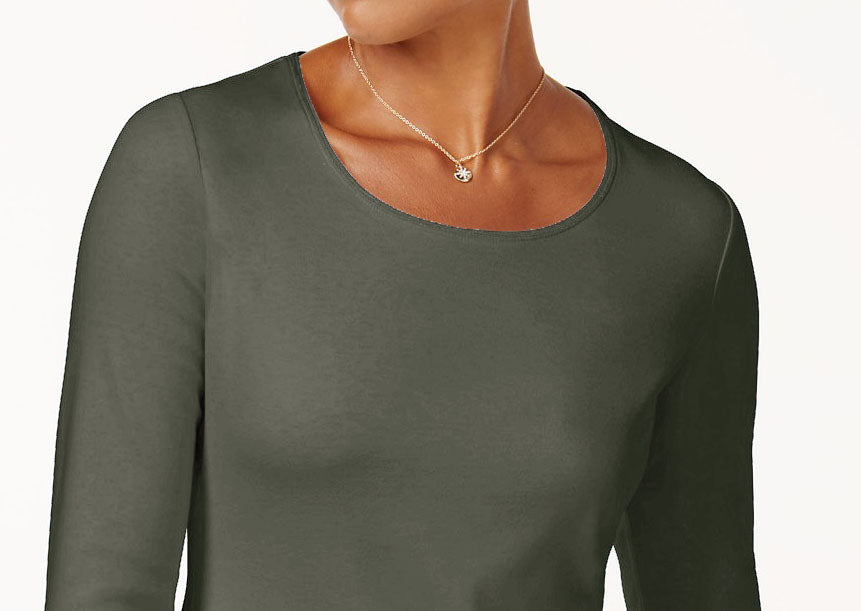 Karen Scott Women's Cotton Scoop-Neck Top Green Size Petite Extra Large
