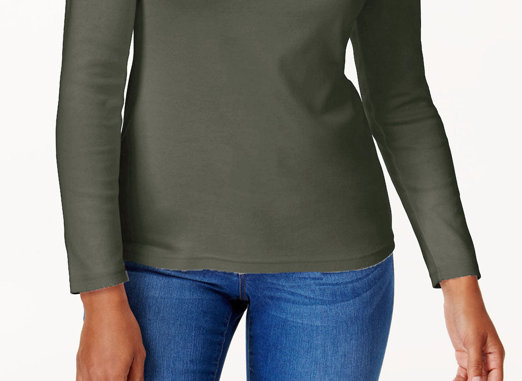 Karen Scott Women's Cotton Scoop-Neck Top Green Size Petite Extra Large
