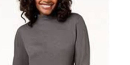 Karen Scott Women's Long-Sleeve Mock-Neck Cotton Top Charcoal Size Petite Petite