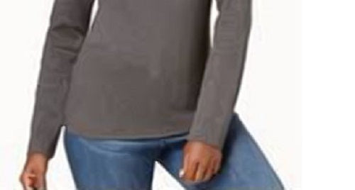 Karen Scott Women's Long-Sleeve Mock-Neck Cotton Top Charcoal Size Petite Petite