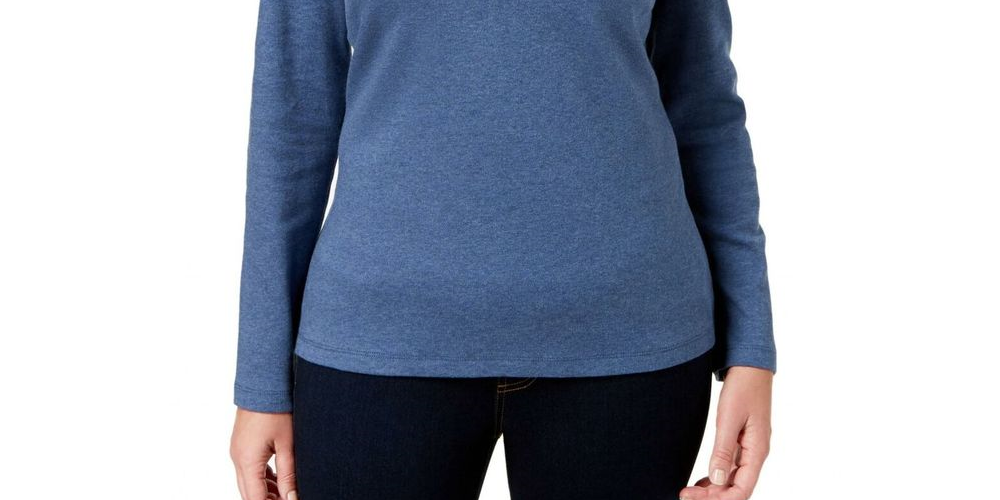 Karen Scott Women's Cotton Henley Top  Blue Size Small