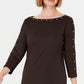 Karen Scott Women's Petite Boat-Neck Studded Dress Brown Size Petite