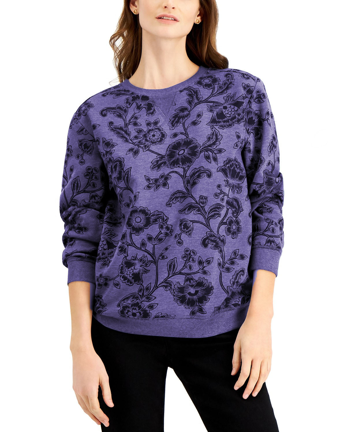 Karen Scott Women's Printed Sweatshirt  Cassis Size Small