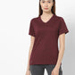 Style & Co Women's Printed V Neck T-Shirt Wine Size Petite XL
