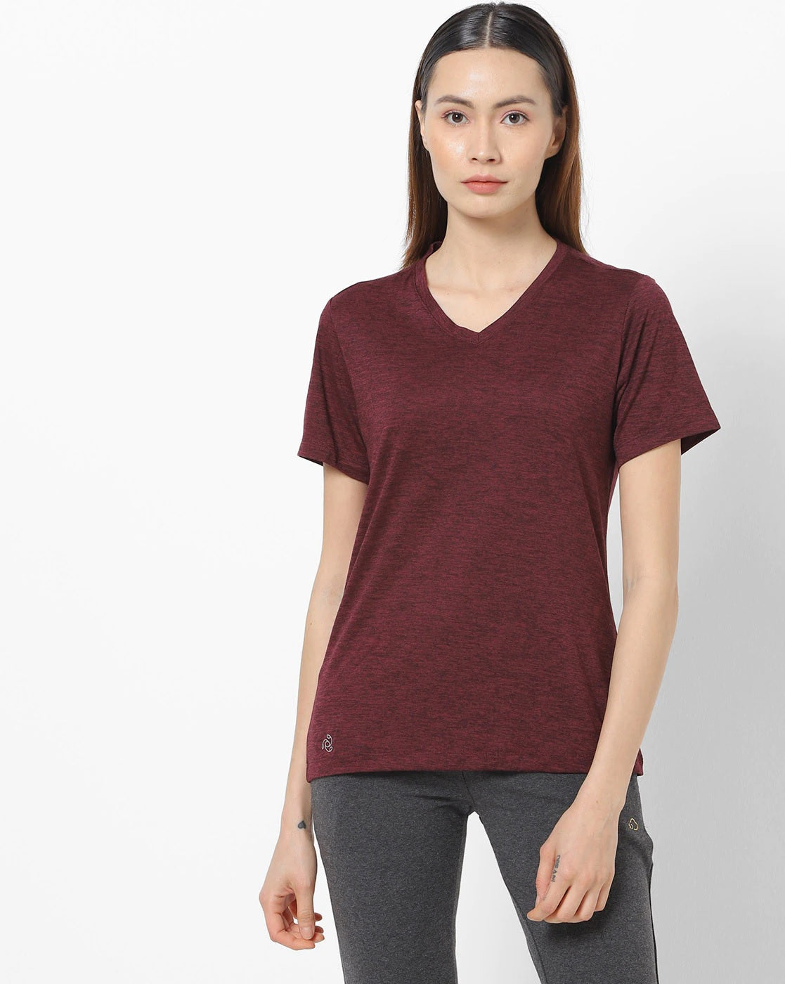 Style & Co Women's Printed V Neck T-Shirt Wine Size Petite XL