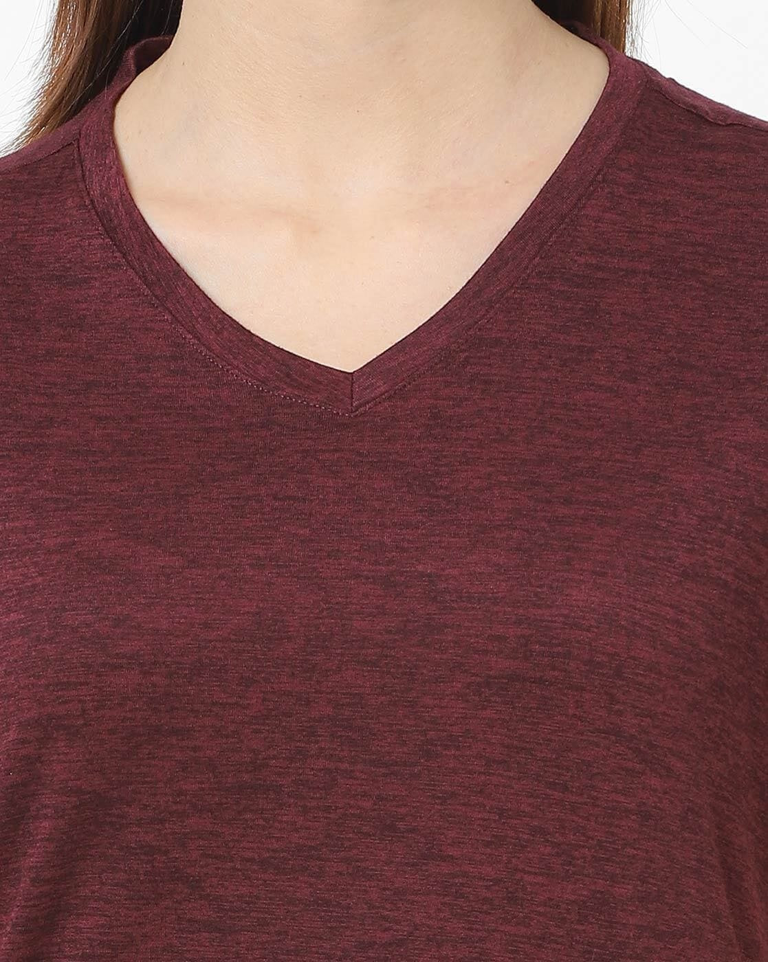 Style & Co Women's Printed V Neck T-Shirt Wine Size Petite XL
