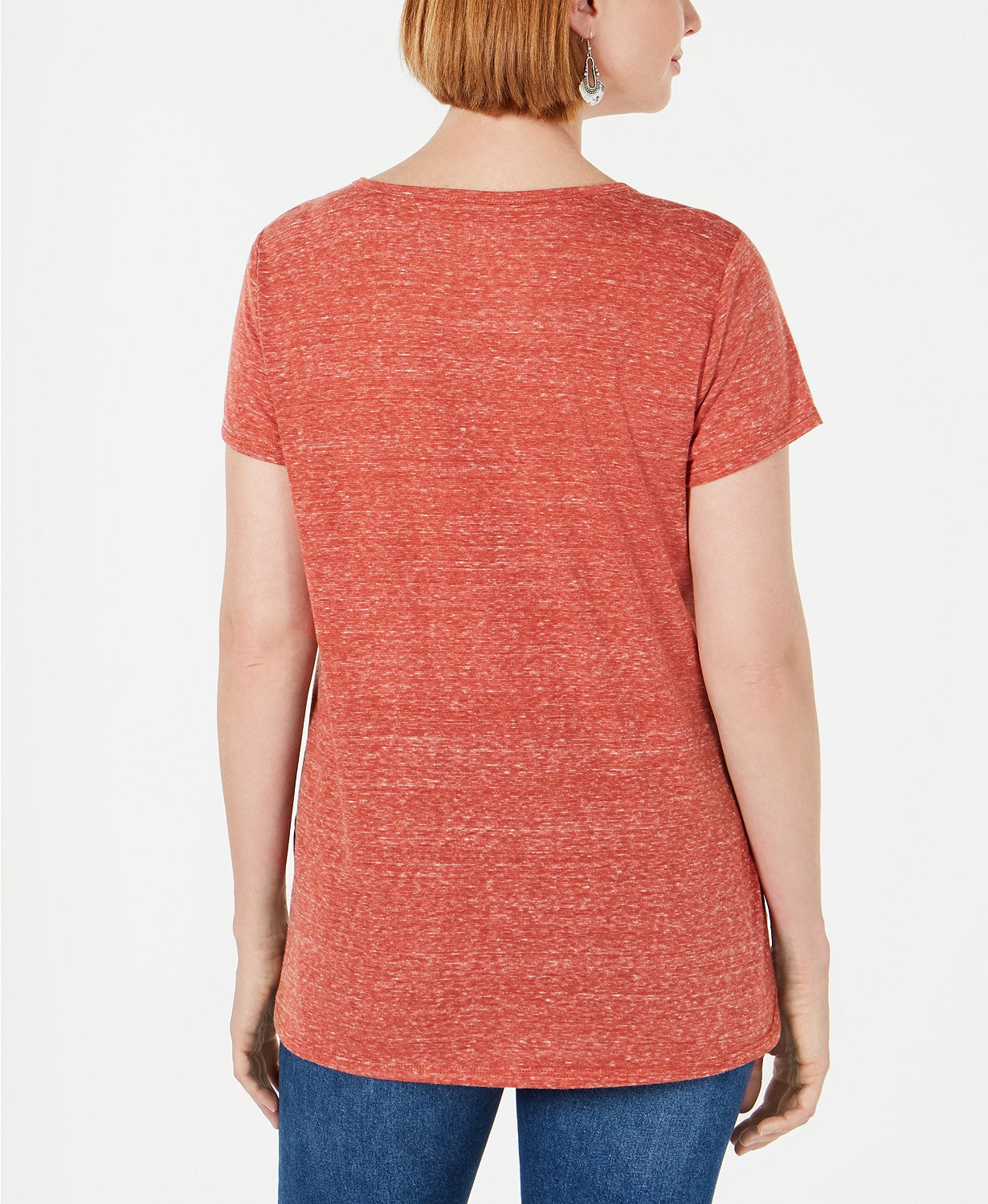 Style & Co Women's Graphic V-Neck Top Orange Size Extra Large