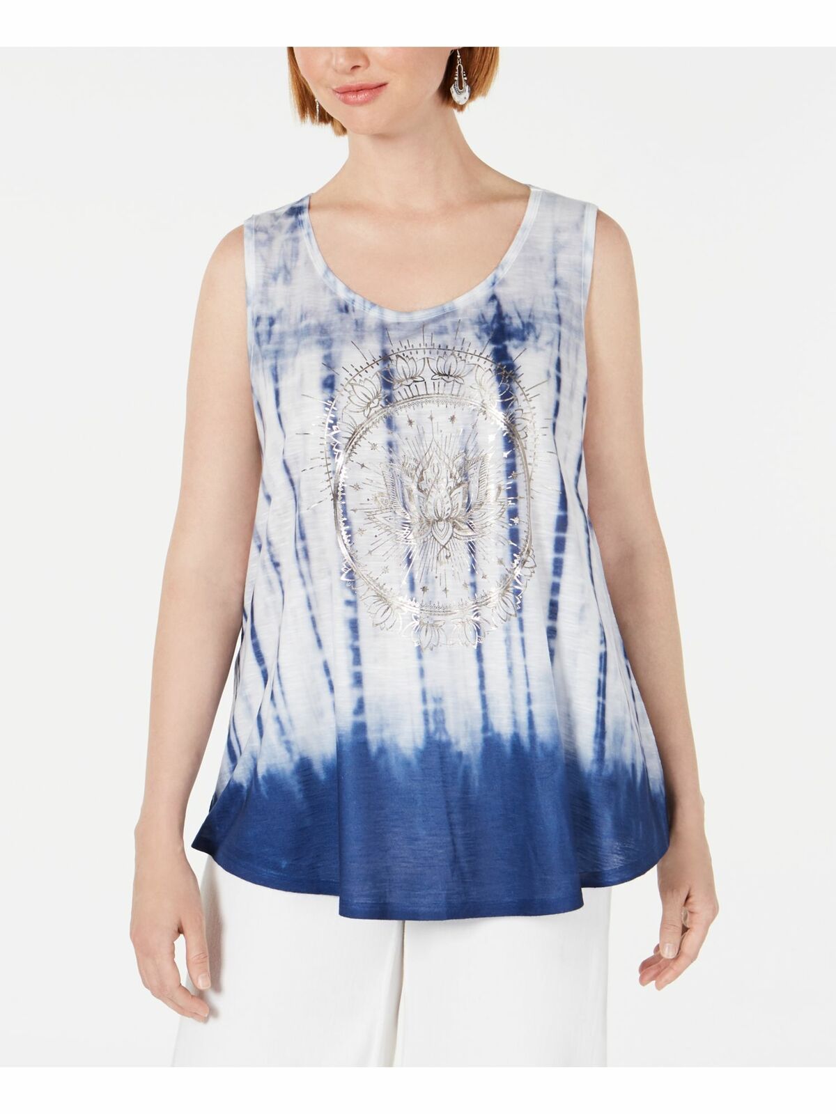 Style & Co Women's Graphic Tie-Dyed Sleeveless Top White Size Extrra Small