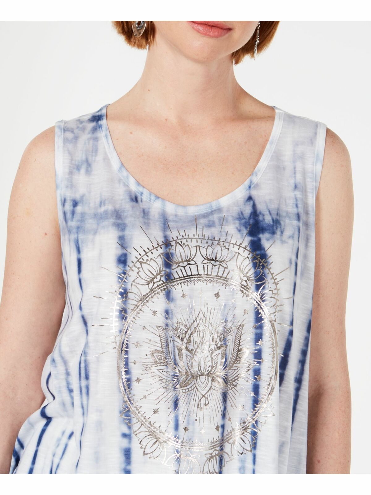Style & Co Women's Graphic Tie-Dyed Sleeveless Top White Size Extrra Small