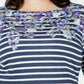 Karen Scott Women's Petite Floral Striped Boat-Neck Top Blue Size Petite