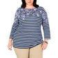 Karen Scott Women's Plus Size Mixed-Print 3/4-Sleeve Top Blue Size 0X