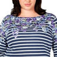 Karen Scott Women's Plus Size Mixed-Print 3/4-Sleeve Top  Blue Size Extra Large
