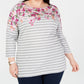Karen Scott Women's Plus Size Mixed-Print 3/4-Sleeve Top Red Size 1X
