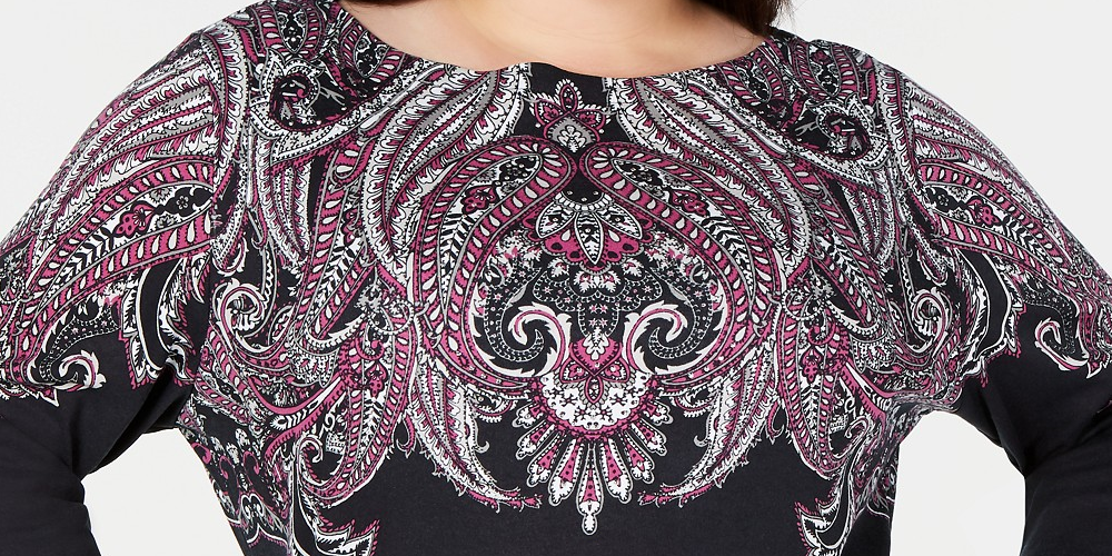 Karen Scott Women's Plus Size Printed 3/4-Sleeve Top Black Size 2X
