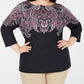 Karen Scott Women's Plus Size Printed 3/4-Sleeve Top Black Size 0X