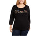 Karen Scott Women's Cotton Elephant Print Top Black Size 0X