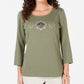 Karen Scott Women's Cotton Glitter Floral-Graphic Top Green Size Small