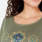 Karen Scott Women's Cotton Glitter Floral-Graphic Top Green Size Medium