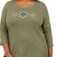 Karen Scott Women's Cotton Glitter Floral-Graphic Top Green Size Medium