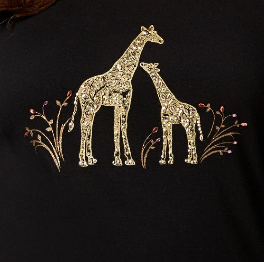 Karen Scott Women's Cotton Giraffe Pair T-Shirt Black Size Extra Large