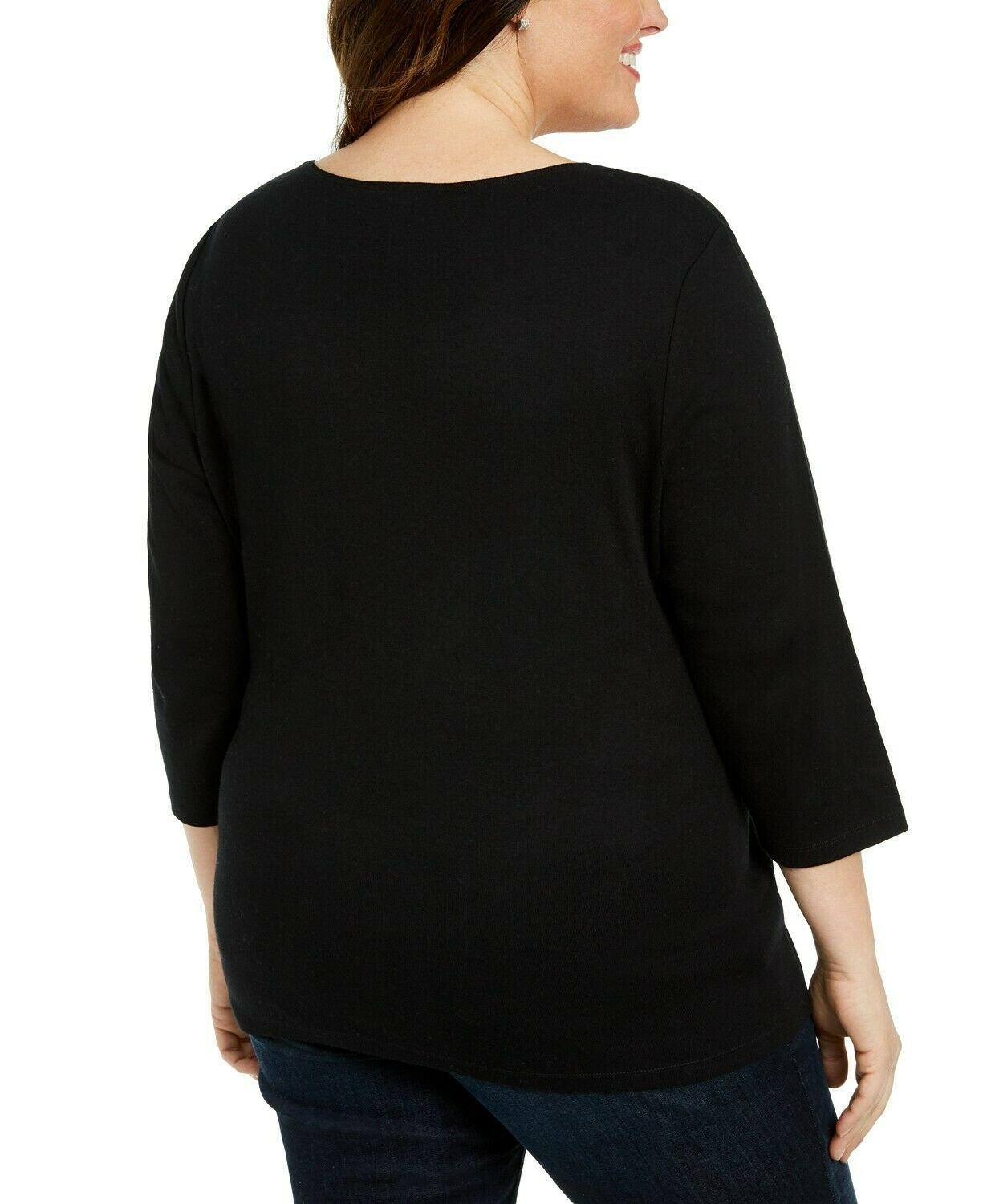 Karen Scott Women's Cotton Metallic Giraffe Top Black Size 0X