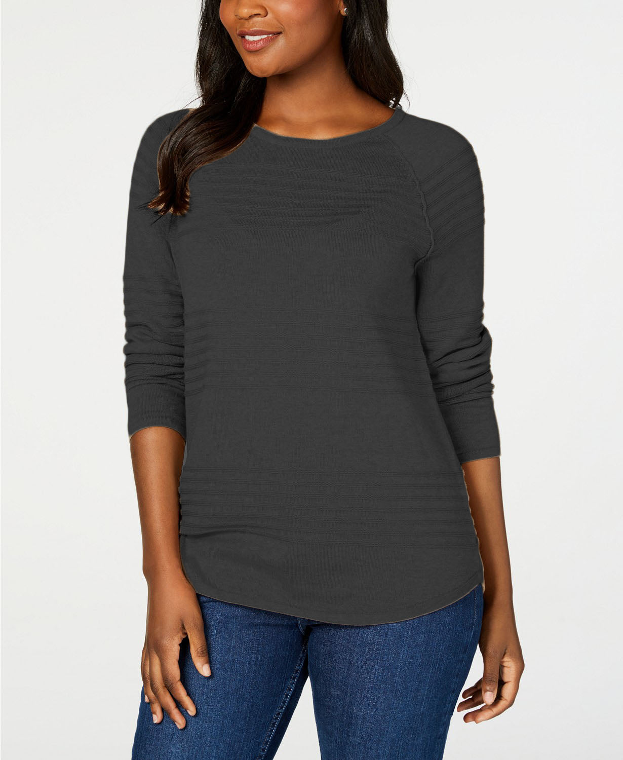 Karen Scott Women's Ribbed Cotton Pullover Sweater Blue Size Extra Large