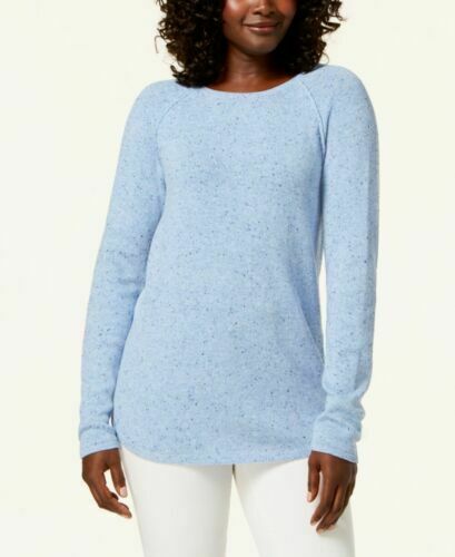करेन स्कॉट महिलाओं का कर्व्ड-हेम स्वेटर नीला बड़े आकार का