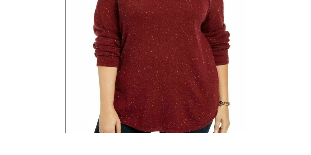 Karen Scott Women's Petite Long-Sleeve Curved Hem Sweater Red Size Petite Large