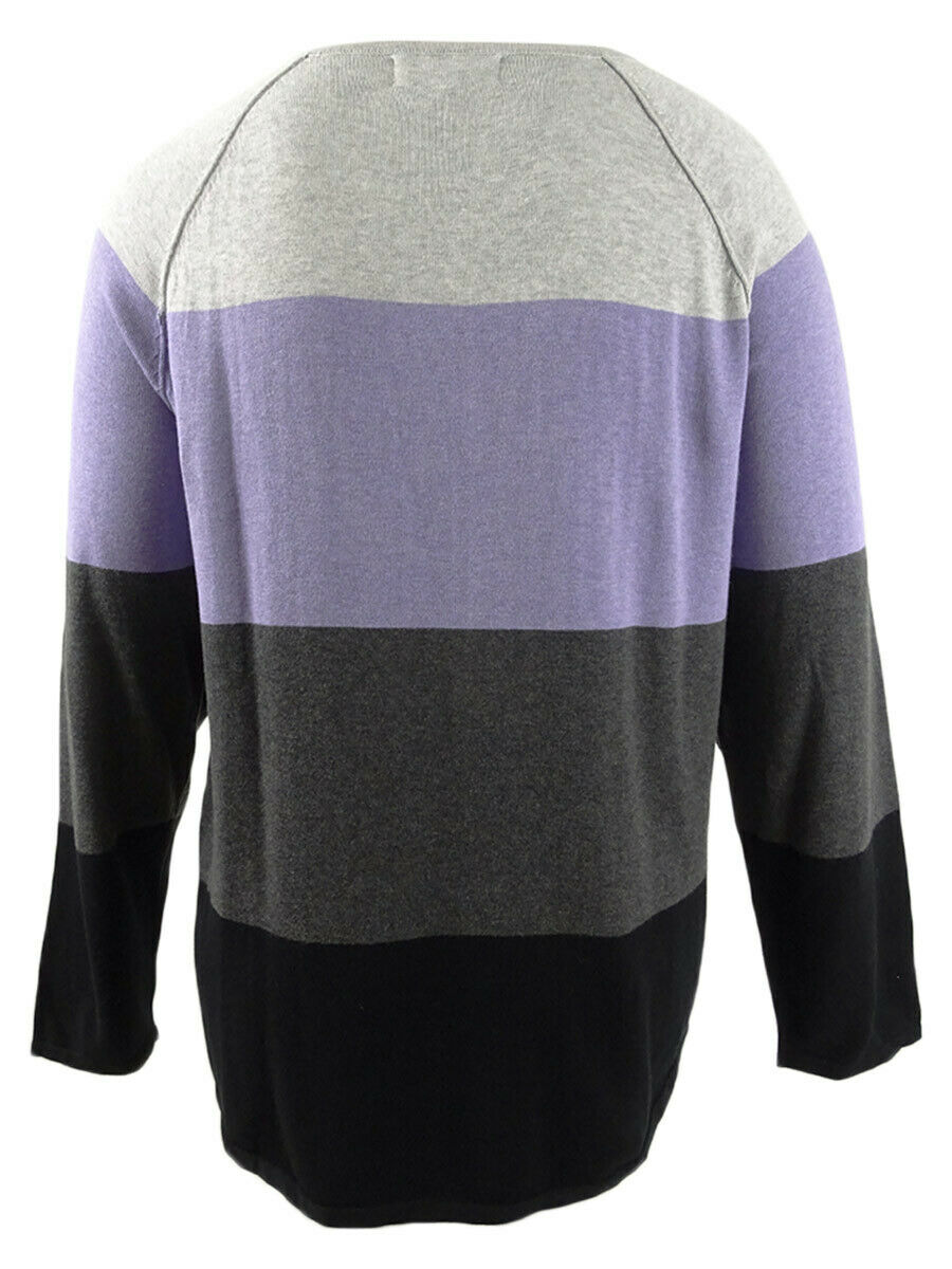 Karen Scott Women's Colorblocked Pullover Sweater Purple Size Large