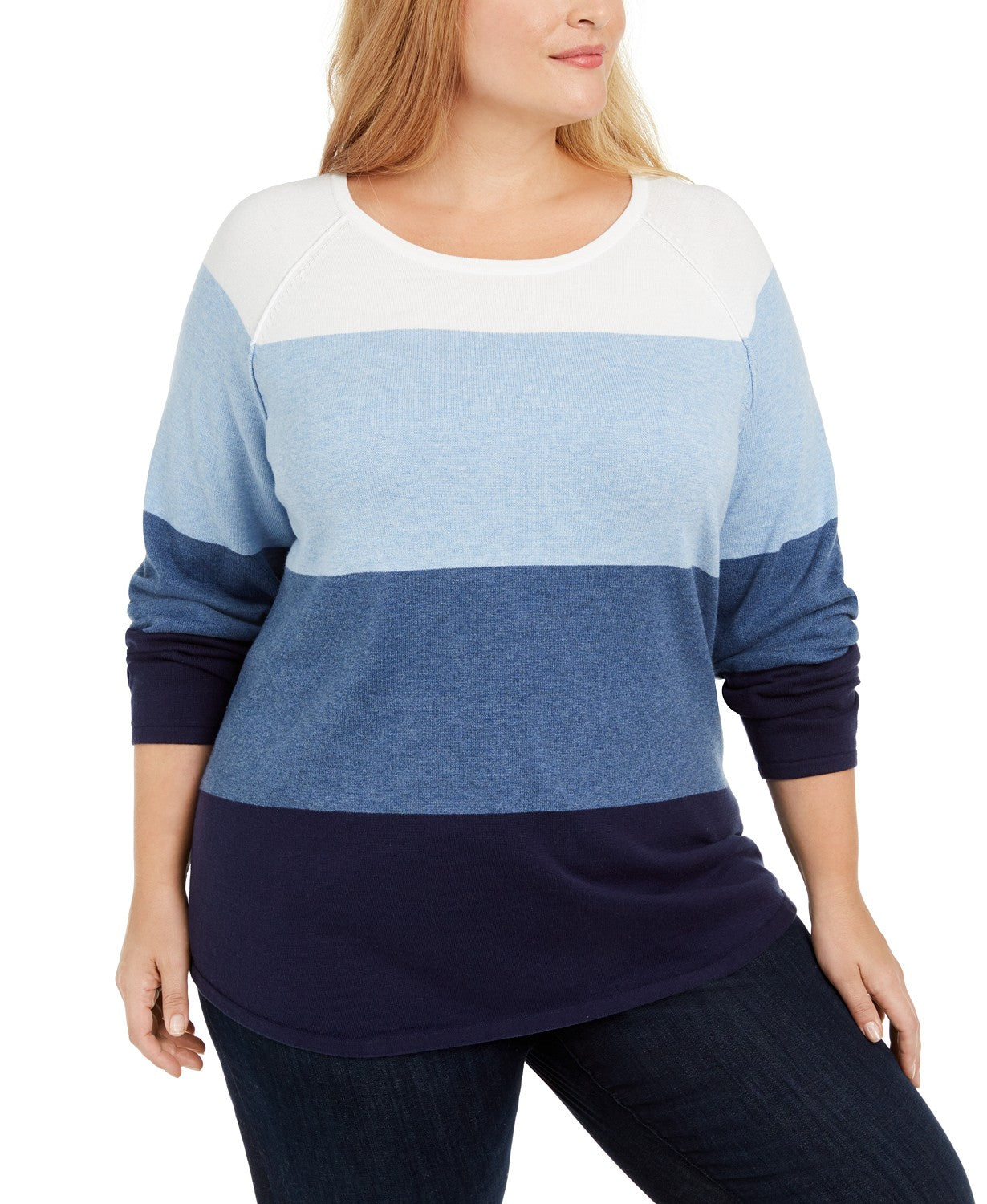 Karen Scott Women's Plus Size Cotton Colorblocked Sweater Bright Blue Size 3X