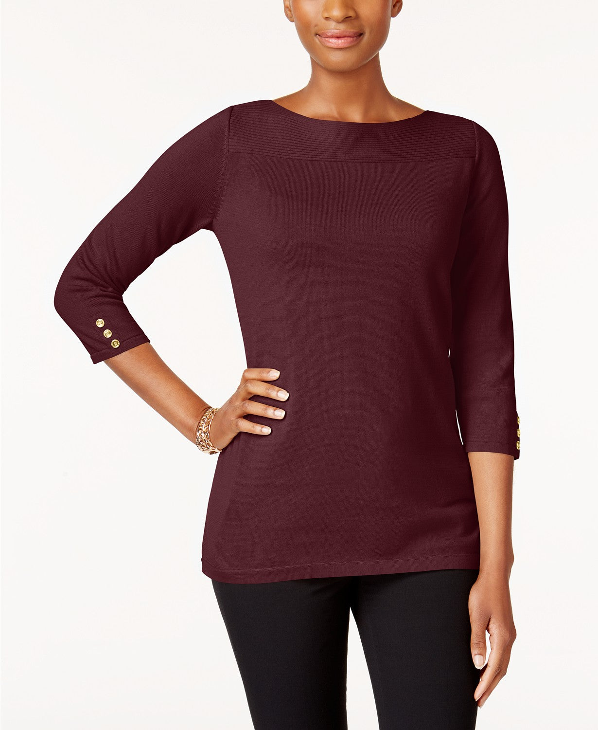 Karen Scott Women's Cotton Boat-Neck Top  Medium Red Size Medium