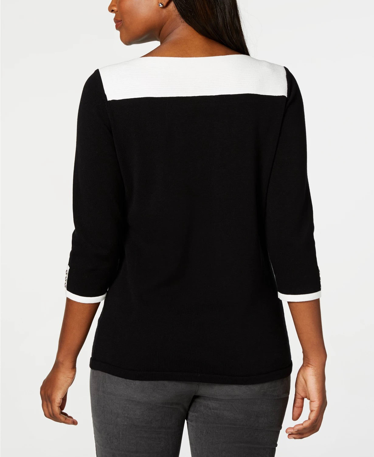 Karen Scott Women's Cotton Colorblocked Sweater Black Size Small
