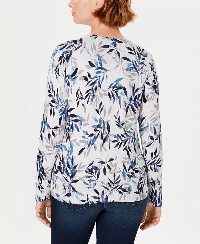 करेन स्कॉट महिलाओं का लीफ-प्रिंट कार्डिगन ग्रे छोटा आकार