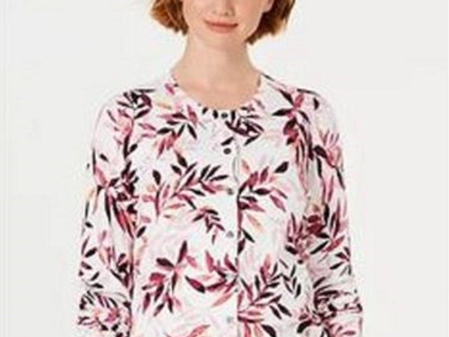 Karen Scott Women's Leaf-Print Cardigan White Size Small