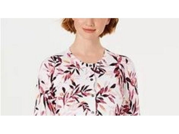 Karen Scott Women's Leaf-Print Cardigan White Size X-Large