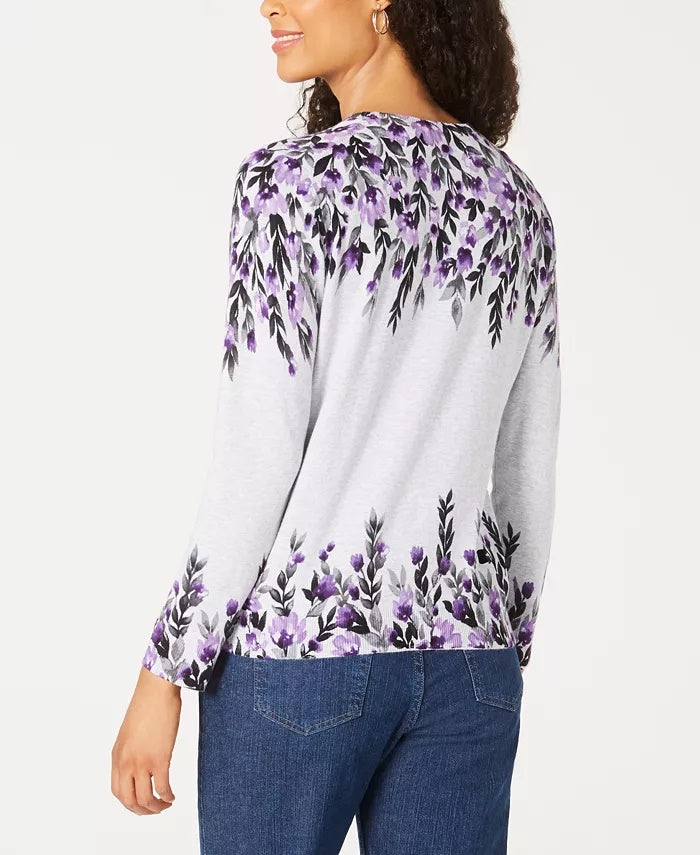 Karen Scott Women's Darcy Oasis Button-Front Cardigan  Gray Size Small